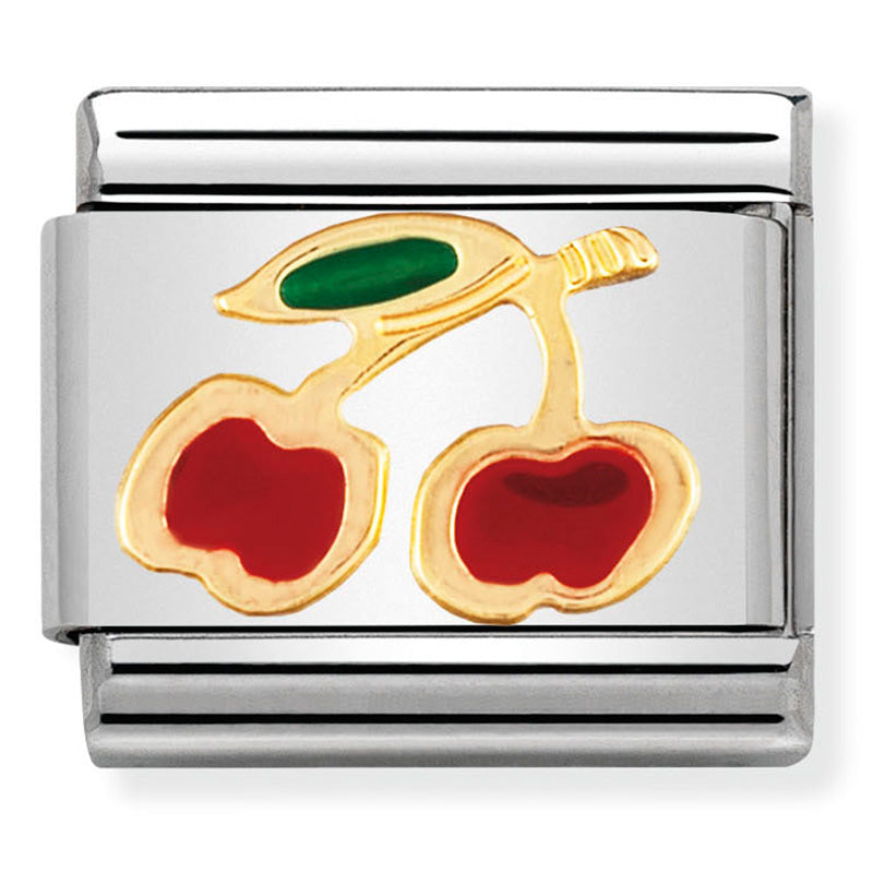 Nomination - Stainless Steel, Enamel & 18ct Gold Cherry