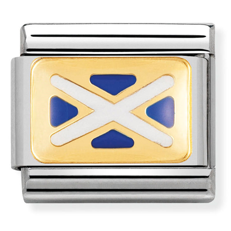 Nomination - Stainless Steel, Enamel & 18ct Gold Scotland Flag