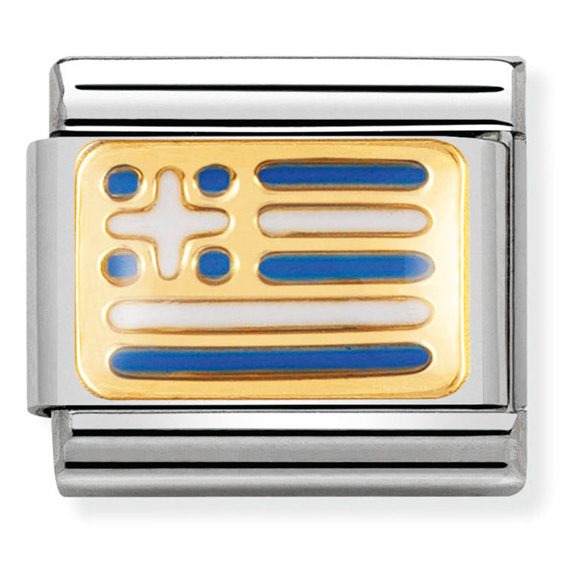 Nomination - Stainless Steel, Enamel & 18ct Gold Greece Flag