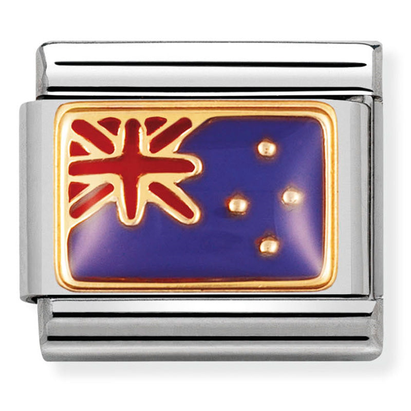 Nomination - Stainless Steel, Enamel & 18ct Gold New Zealand Flag