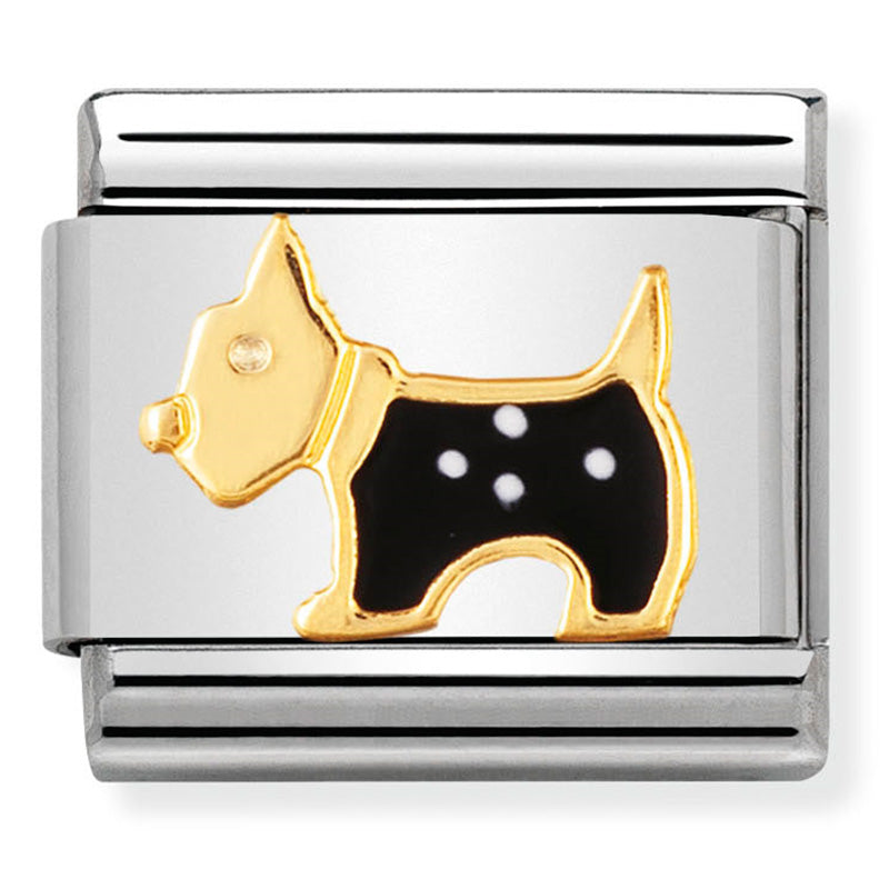 Nomination - Stainless Steel, Enamel & 18ct Gold Terrier Dog