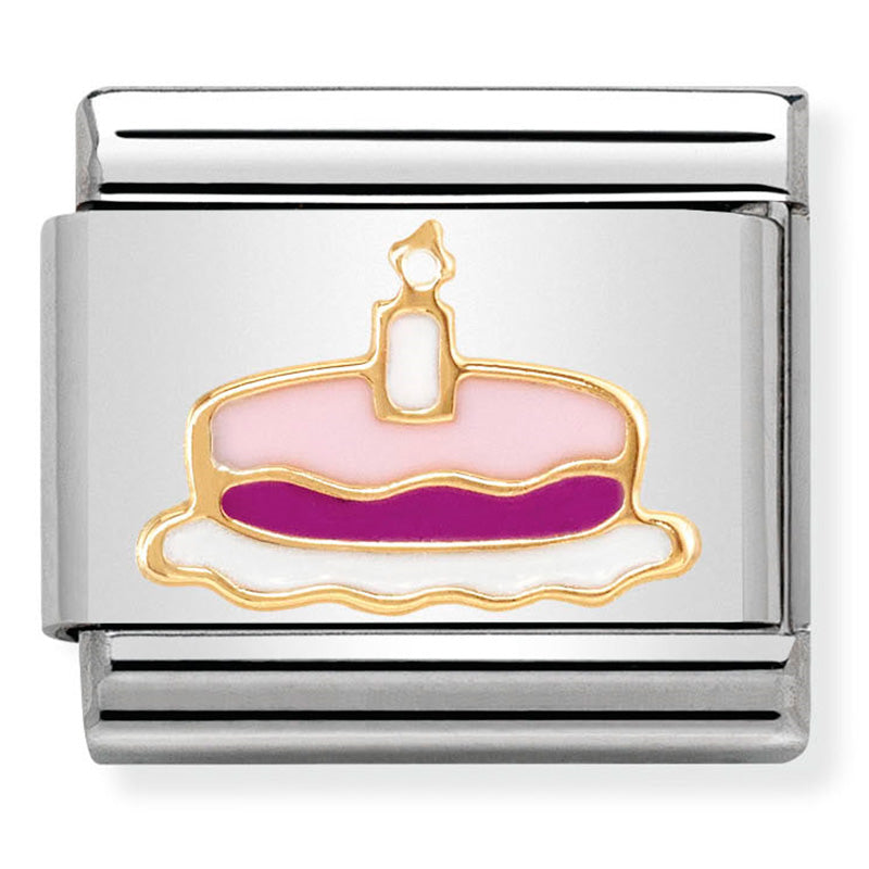 Nomination - classic madame monsieur st/steel, enamel & 18ct gold (cake with candle)