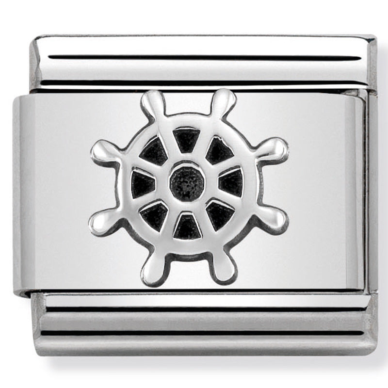Nomination - Stainless Steel and Sterling Silver Oxidised Boat Wheel
