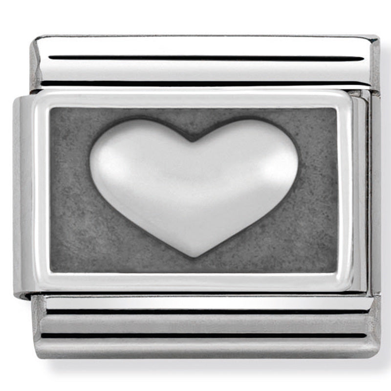 Nomination - classic plates oxidised stainless steel & sterling silver (heart)