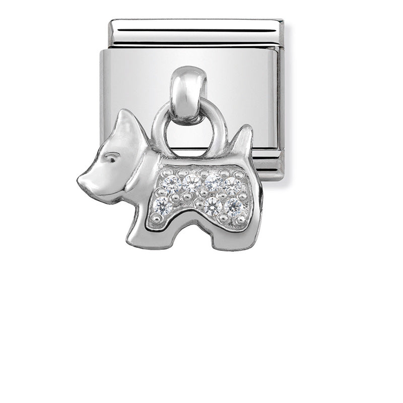 Nomination - Stainless Steel and Sterling Silver Hanging Dog with CZ