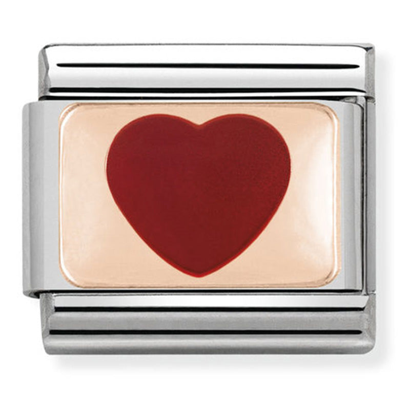 Nomination - Stainless Steel, Enamel & 9ct Rose Gold Red Heart