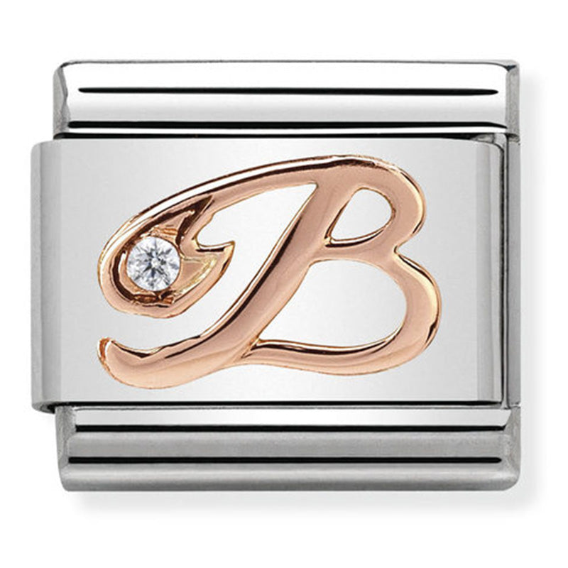 Nomination - Stainless Steel and 9ct Rose Gold Letter B with CZ