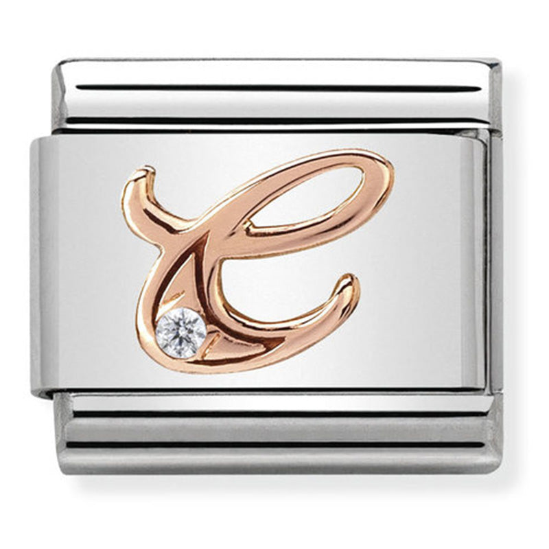 Nomination - letters st/steel, cz, 9 carat rose gold (letter c)