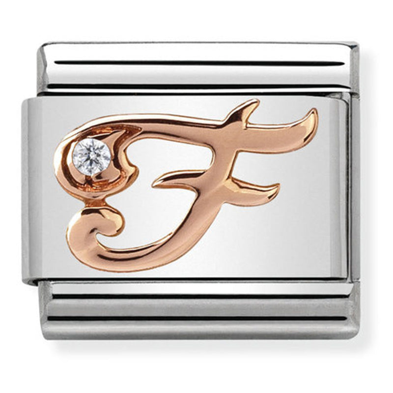 Nomination -  Stainless Steel and 9ct Rose Gold Letter F with CZ