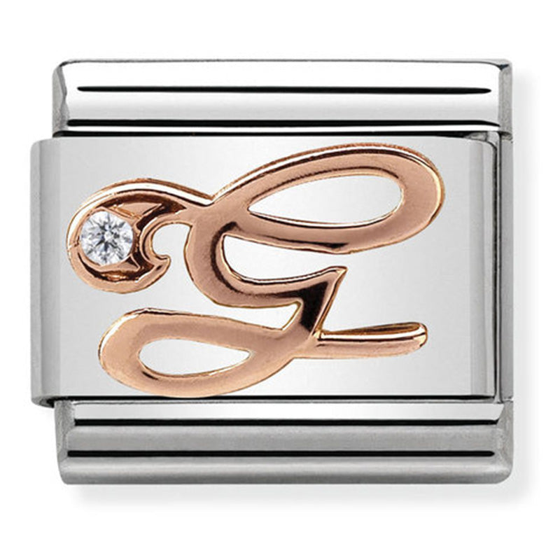 Nomination - Stainless Steel and 9ct Rose Gold Letter G with CZ