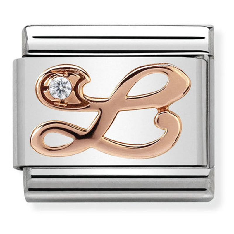 Nomination - Stainless Steel and 9ct Rose Gold Letter L with CZ