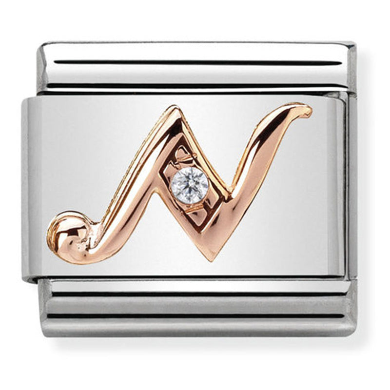 Nomination - Stainless Steel and 9ct Rose Gold Letter N with CZ