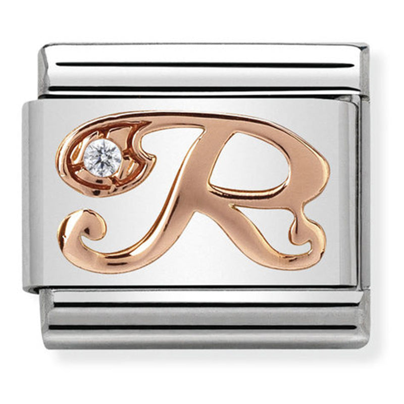 Nomination - Stainless Steel and 9ct Rose Gold Letter R with CZ