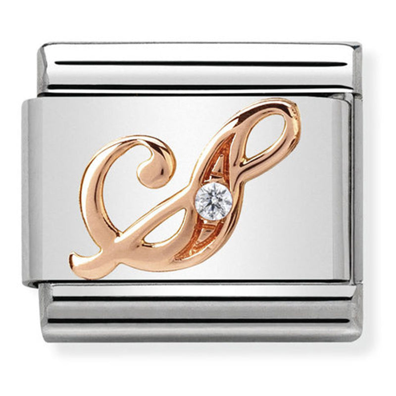 Nomination - Stainless Steel and 9ct Rose Gold Letter S with CZ
