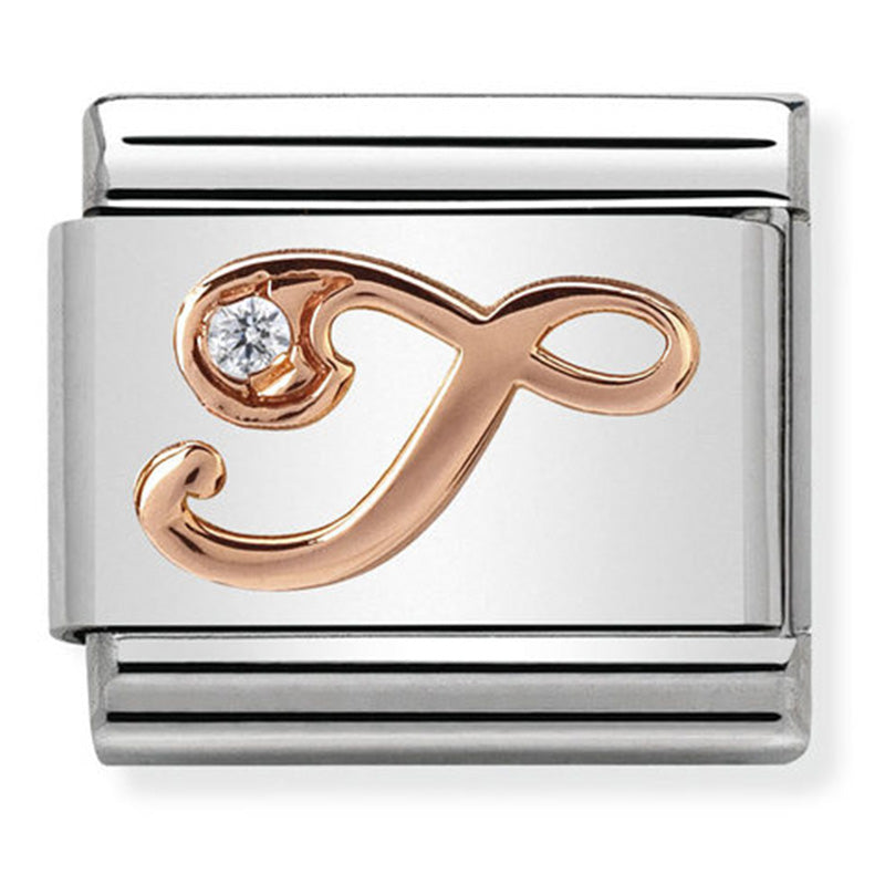 Nomination - Stainless Steel and 9ct Rose Gold Letter T with CZ