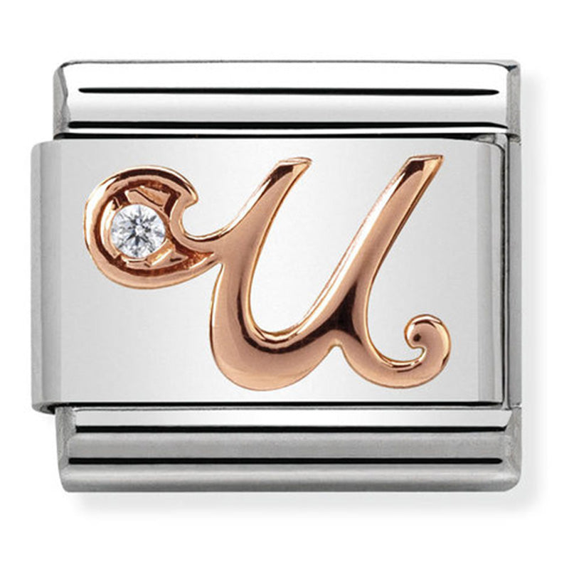 Nomination - Stainless Steel and 9ct Rose Gold Letter U with CZ