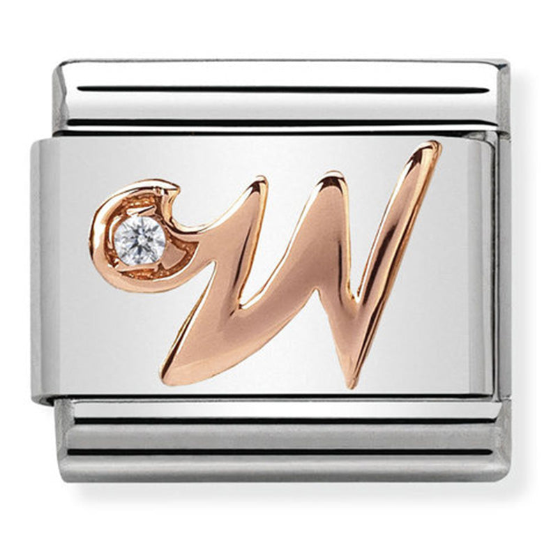 Nomination - Stainless Steel and 9ct Rose Gold Letter W with CZ