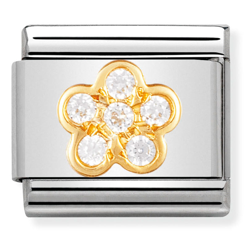 Nomination - st/steel,18ct gold & cubic zirconia (white flower)