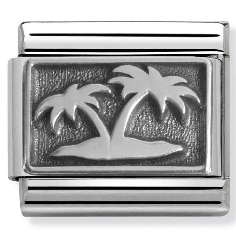 Nomination - Stainless Steel and Sterling Silver Oxidised Island with Palm Trees