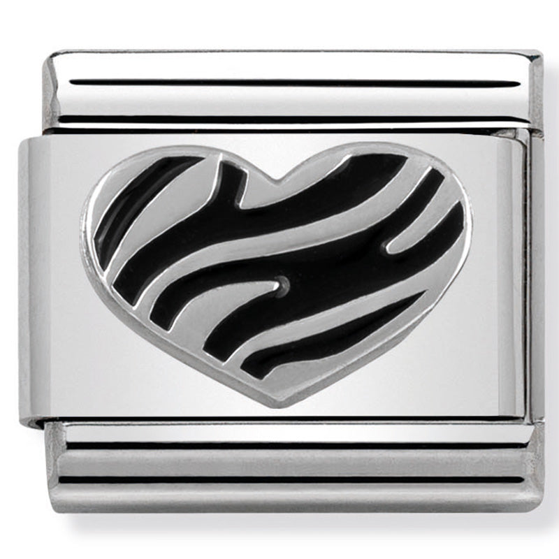Nomination - Stainless Steel and Sterling Silver Oxidised Striped Heart