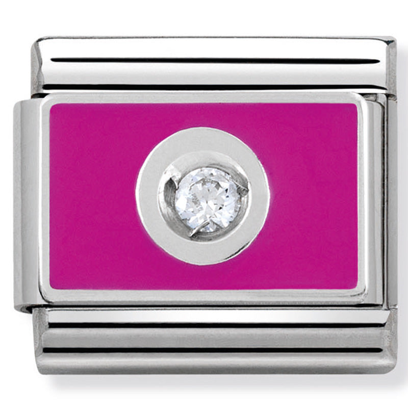 Nomination - classic cl plate st/steel, cz, silver 925 & enamel (white on pink)