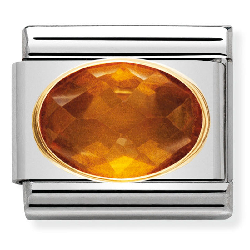 Nomination - Stainless Steel and 18ct Gold Orange Faceted CZ