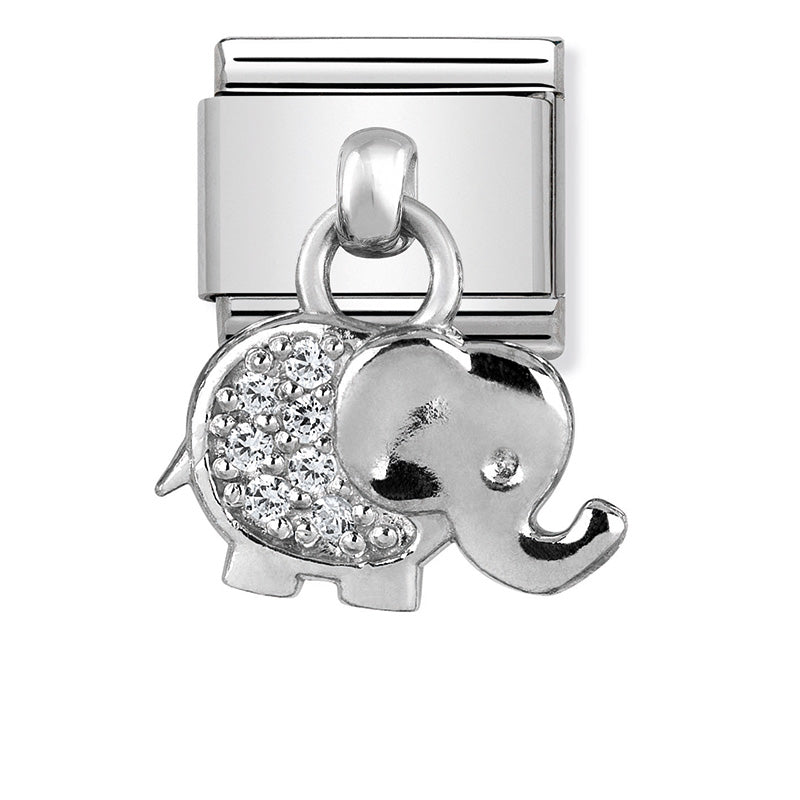 Nomination - Stainless Steel and Sterling Silver Dangling CZ Elephant