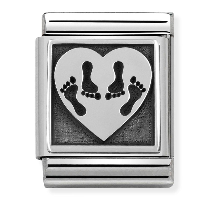 Nomination - Stainless Steel and Sterling Silver Big Oxidised Heart with Feet