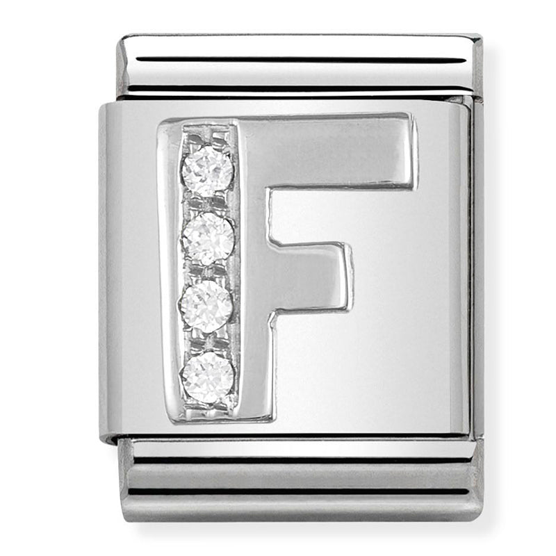 Nomination -  Stainless Steel and Sterling Silver Big CZ Letter F