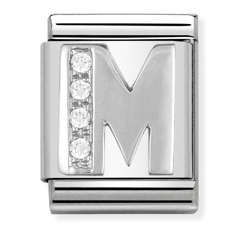 Nomintion -  Stainless Steel and Sterling Silver Big CZ Letter M