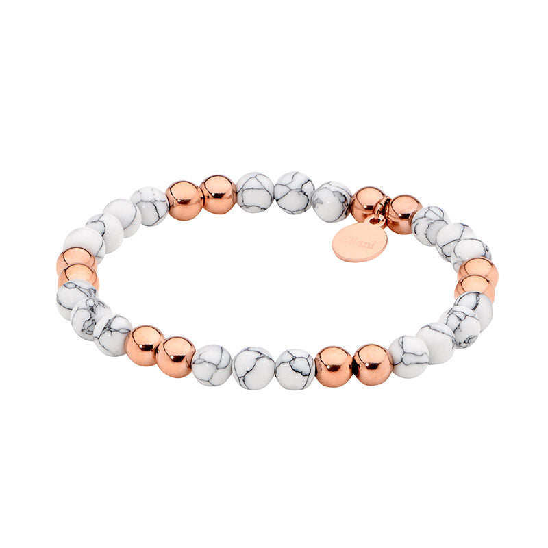 Stainless Steel, Rose Gold Plated Howlite Ball Strech Bracelet