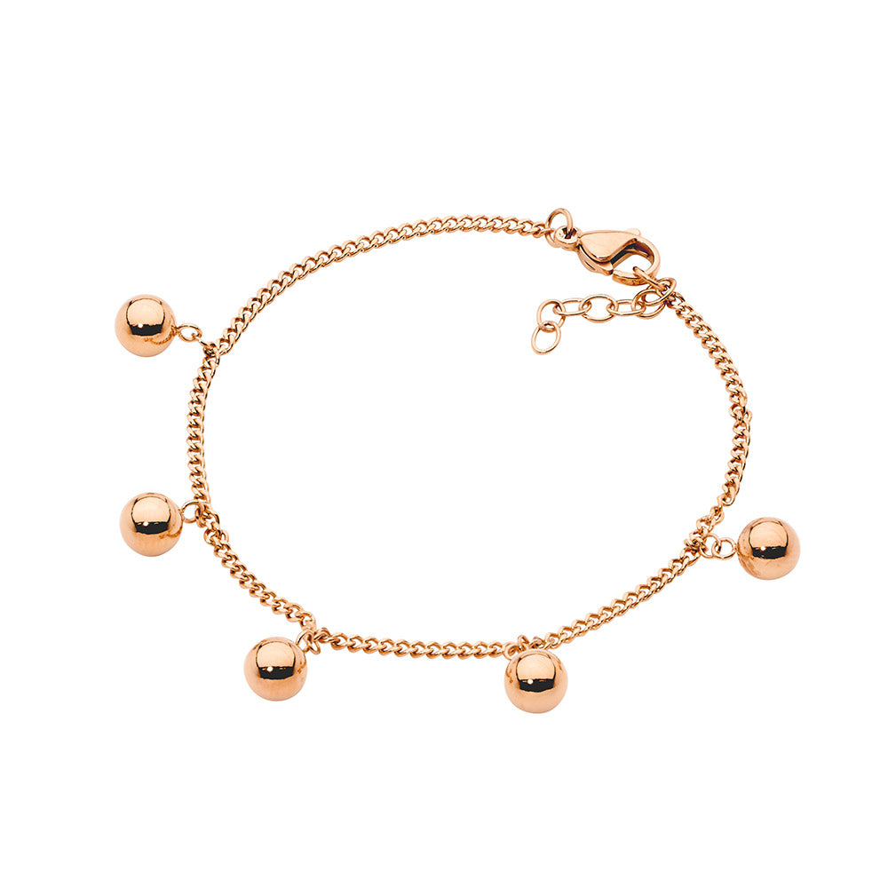 Satinless Steel, Rose Gold Plated Ball Feature Bracelet