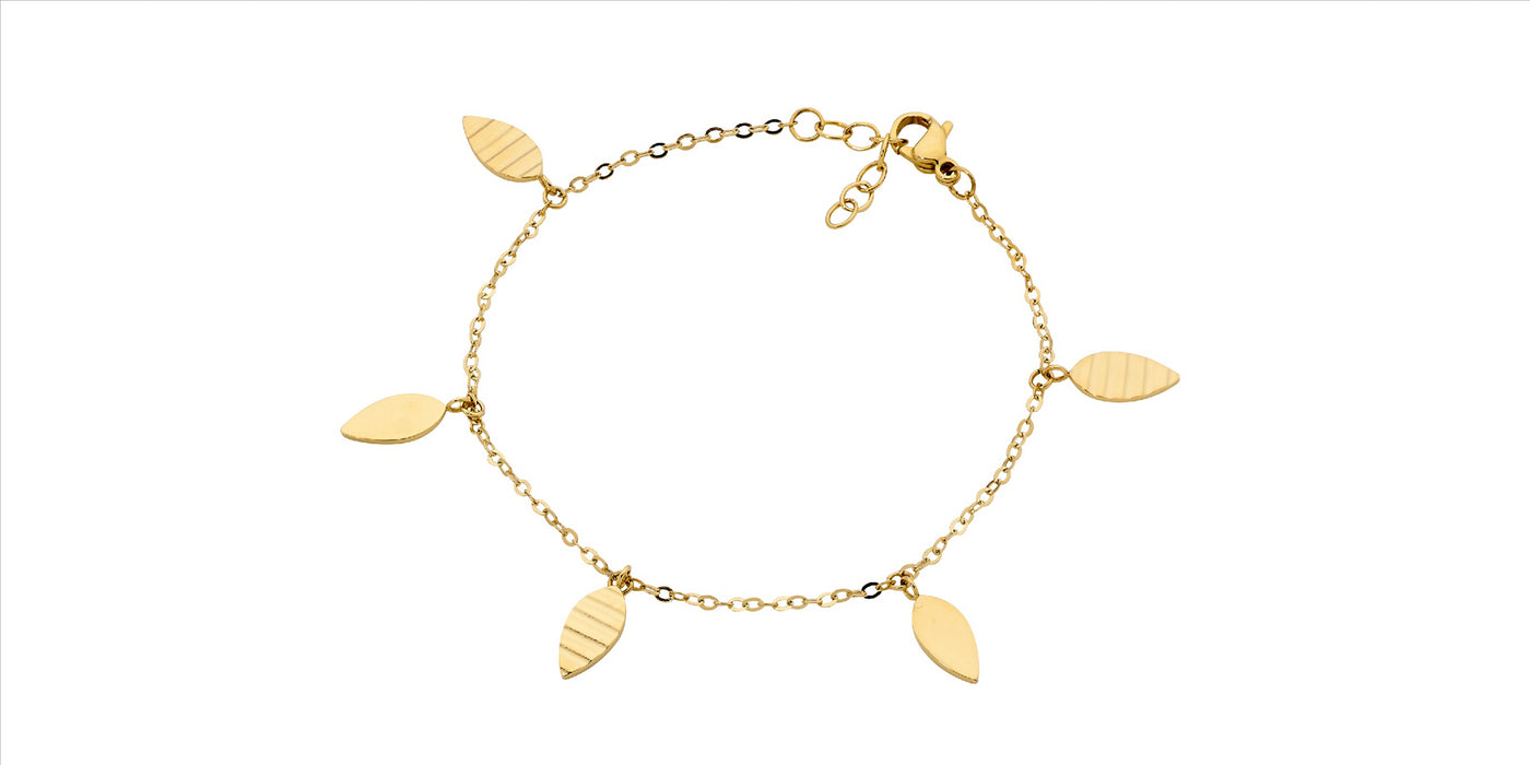 Stainless Steel, Gold Plated Leaf Feature Bracelet