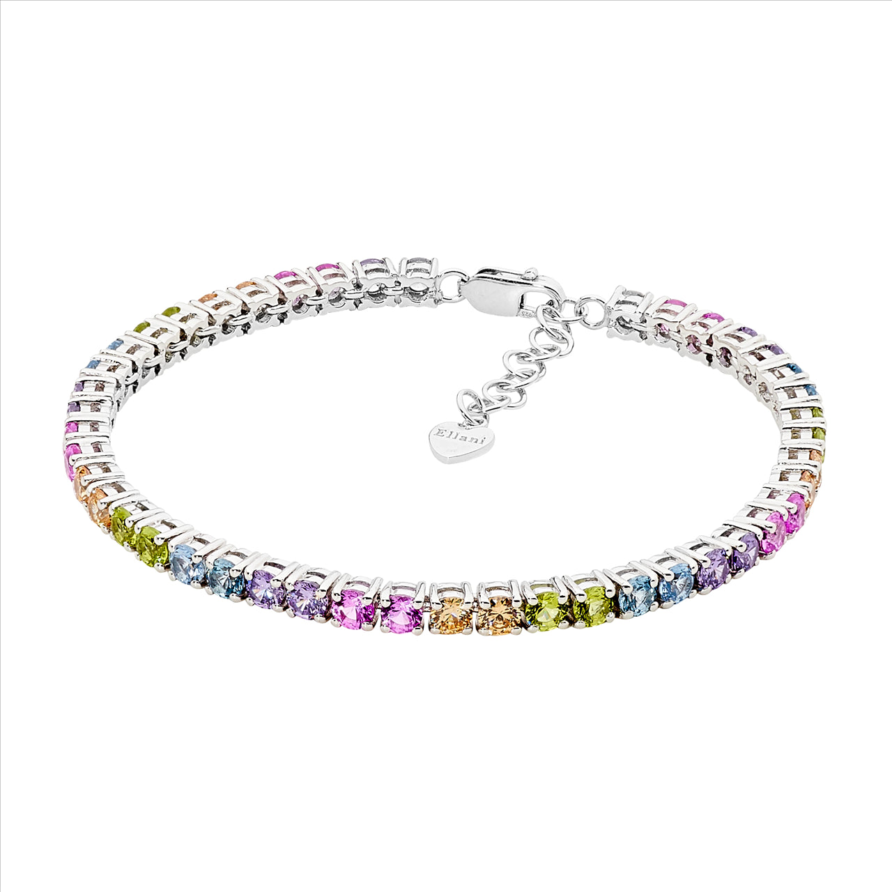 Sterling Silver Tennis Bracelet with Pastel Rainbow CZ