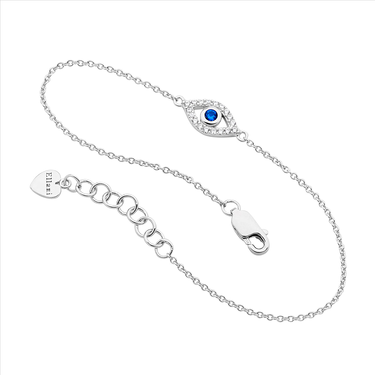 Sterling Silver Evil Eye Bracelet with Blue and White CZ