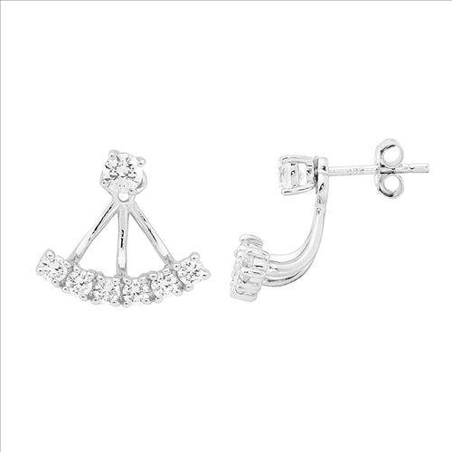 Sterling silver, White Cubic zirconia stud with 6 x white Cubic zirconia under ear feature