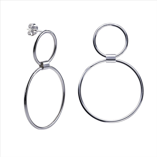 Sterling silver Italian double circle drop studs