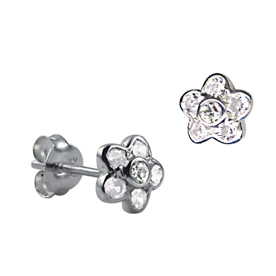 Sterling Silver CZ Flower Studs