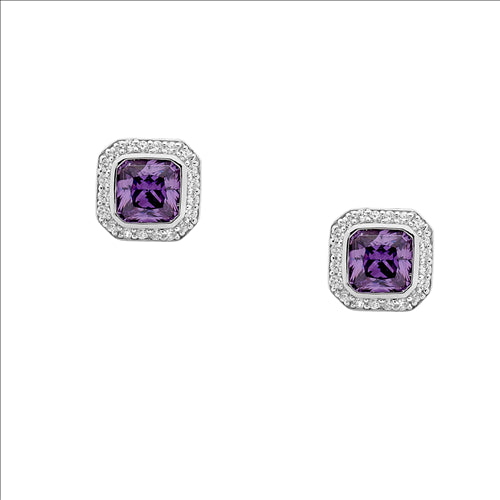 Sterling Slver Amethyst Coloured CZ with White CZ Surrounding