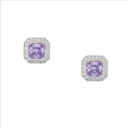 Sterling Silver Lavender Coloured CZ with White CZ Surrounding