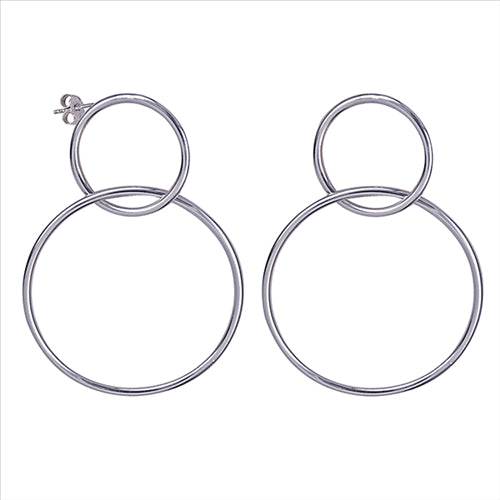 Sterling Silver Italian Double Circle Drop Studs