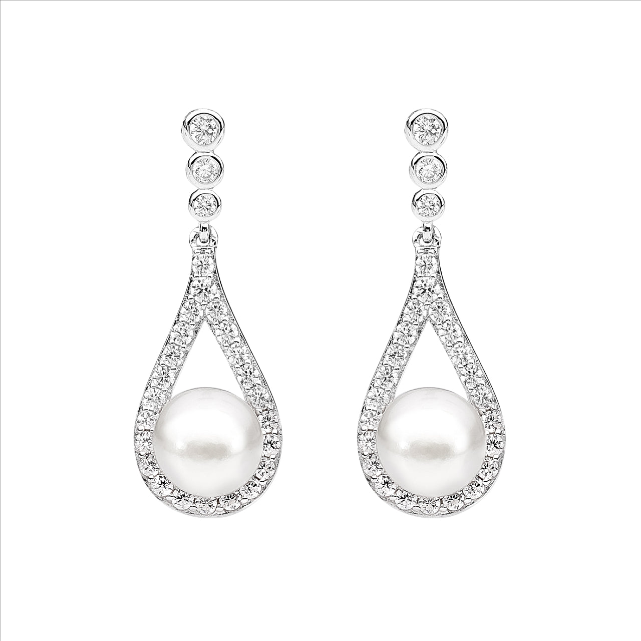Sterling Silver Fresh Water Pearl and CZ Drop Earrings