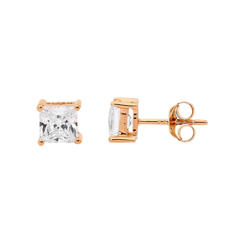 Sterling Silver, Rose Gold Plated 5mm CZ Claw Set Studs