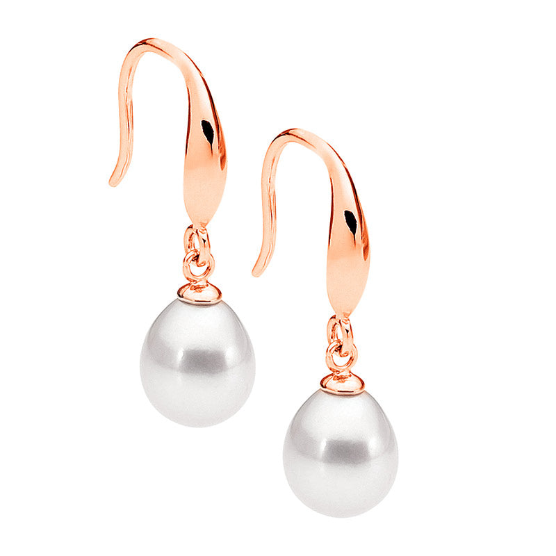 Sterling Silver, Rose Gold Plated Fresh Water Pearls on Sheppard Hooks