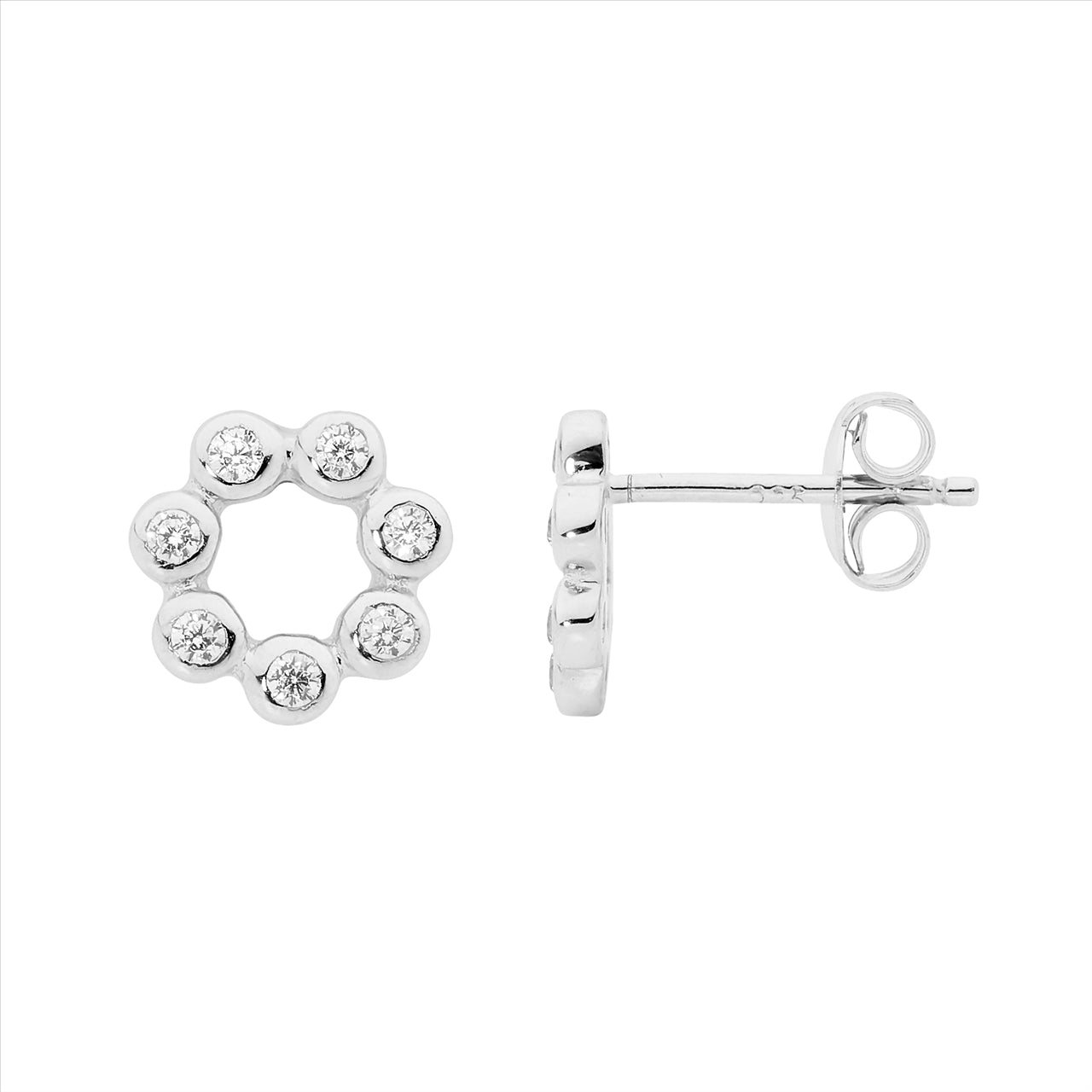 Sterling Silver CZ Open Circle Studs