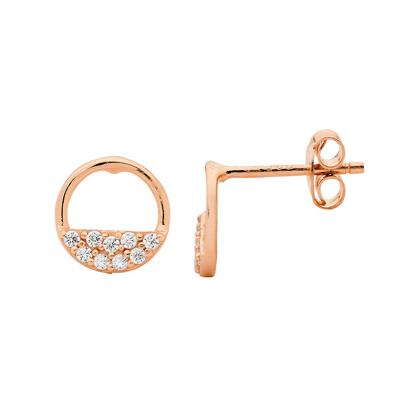 Sterling Silver, Rose Gold Plated 9mm Open Circle with CZ