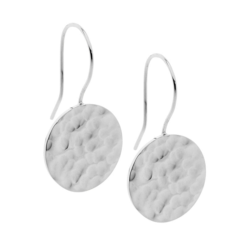 Stainless Steel Hammered Effect Circle Drop Earrings