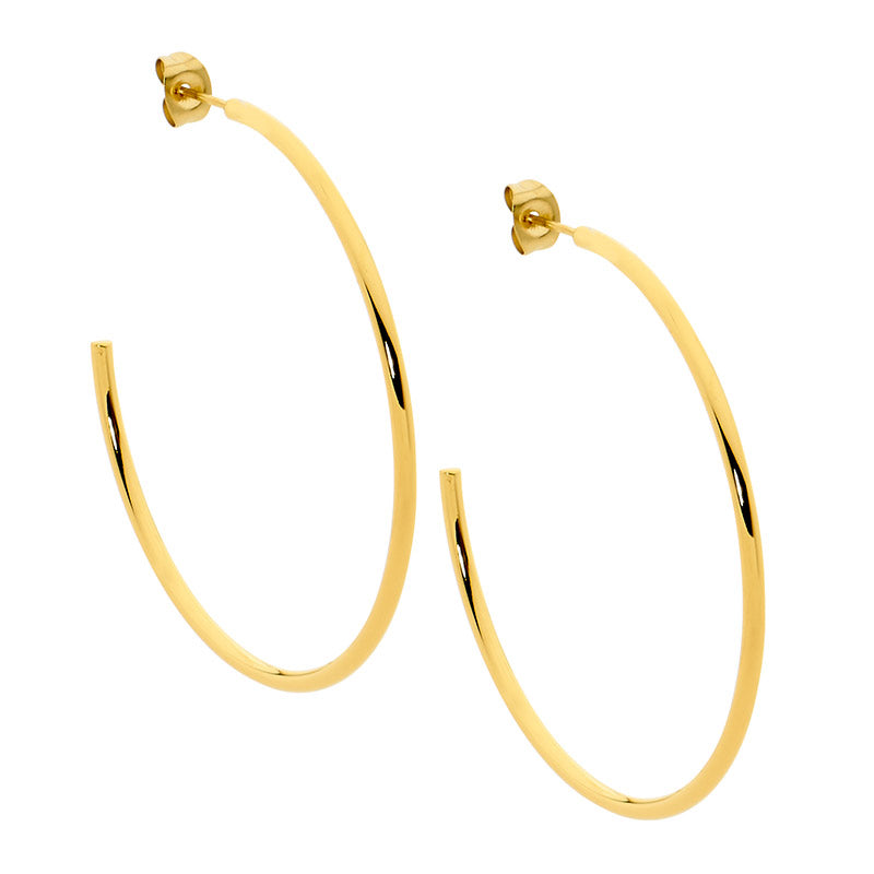 Stainless Steel 40mm Hoop Earrings, Gold IP Plating