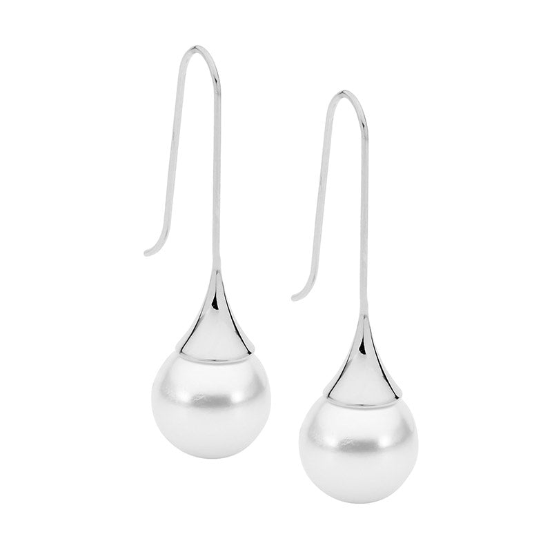 Stainless Steel Long Drop Earrings with Shell Pearl