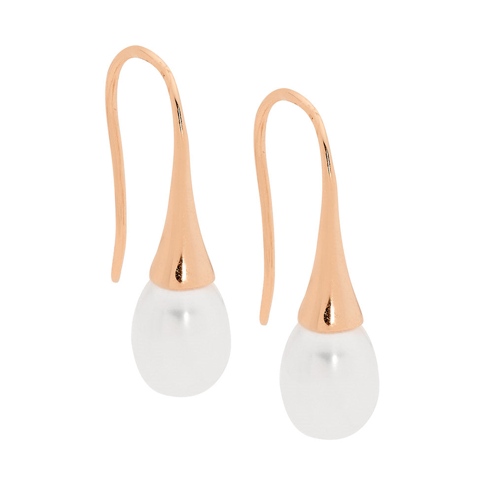 Sterling Silver White freshwater pearl on shepherds hook, rose gold plating